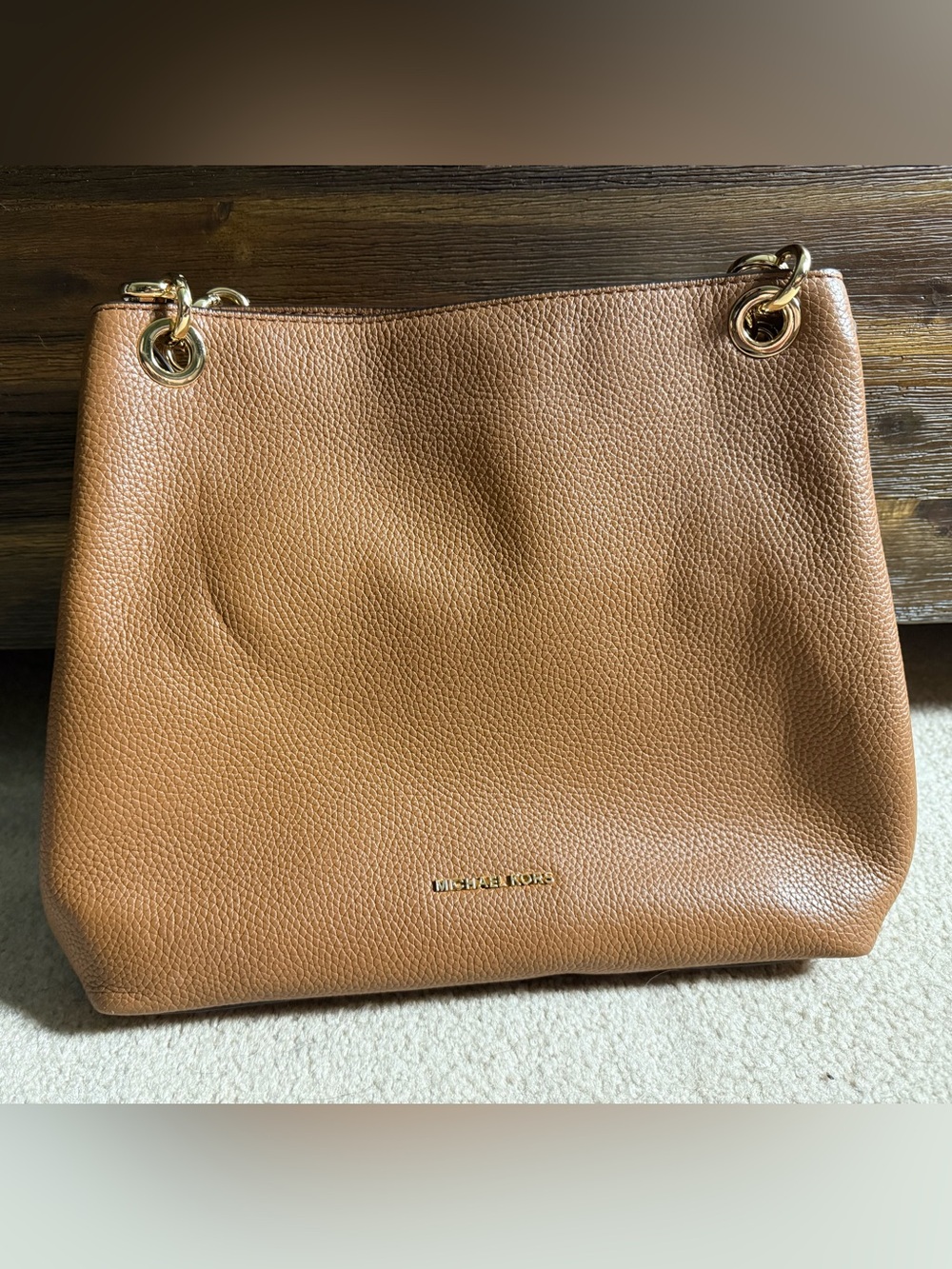 Michael Kors Cognac Pebbled Leather Shoulder Bag with Gold Hardware